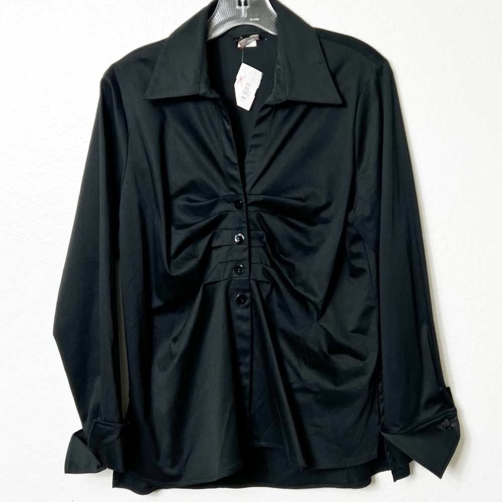 STAPLES BLACK LONG SLEEVE WOMEN BUTTON UP BLACK BLOUSE SIZE LARGE NEW